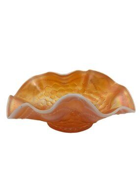 Dugan Carnival Glass Dish Honeycomb And Beads Ruffled Marigold EAPG Antique